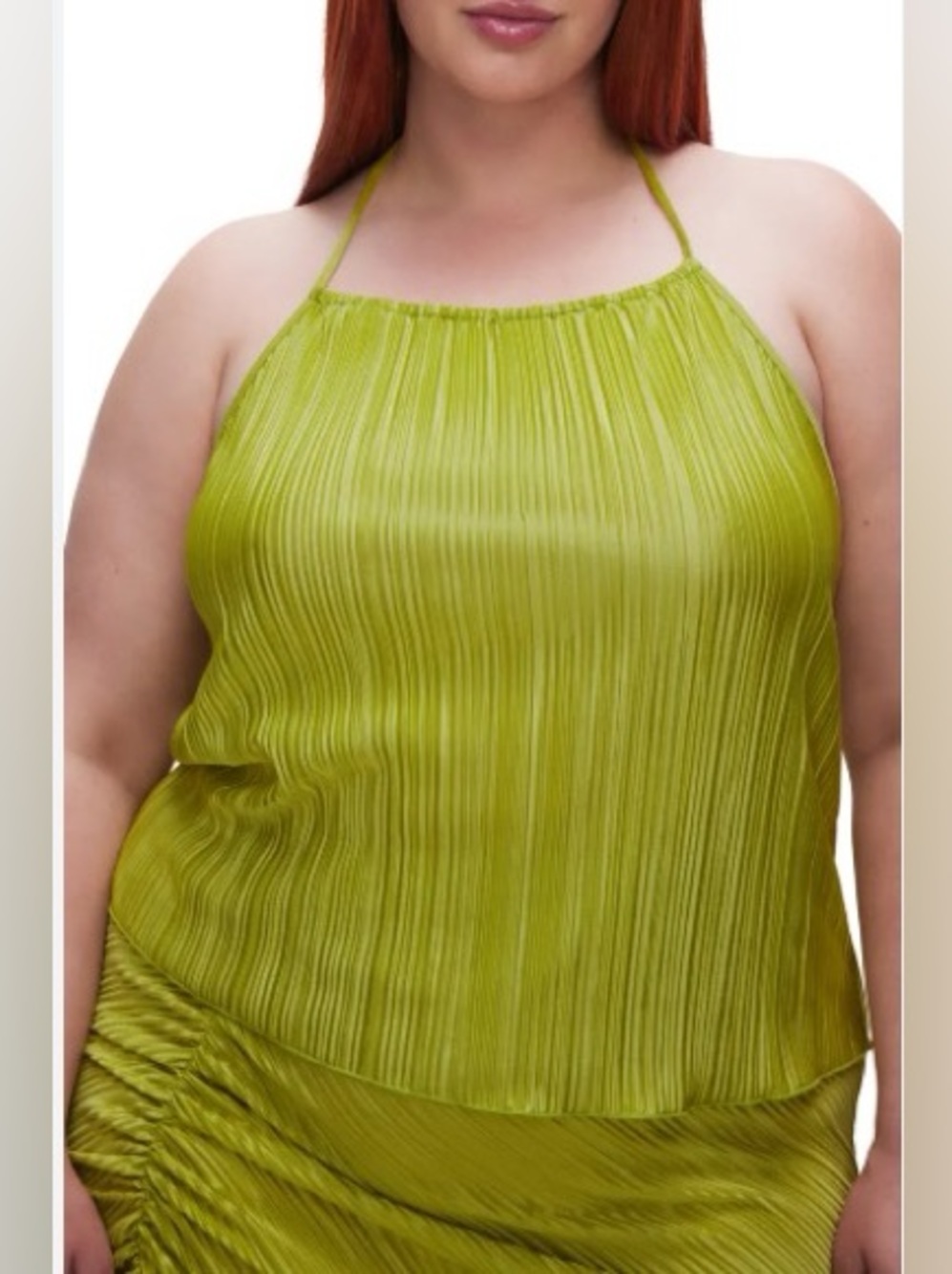 💚Good American Plus 2XL/3XL Chartreuse Pleated Halter Top NWT💚
